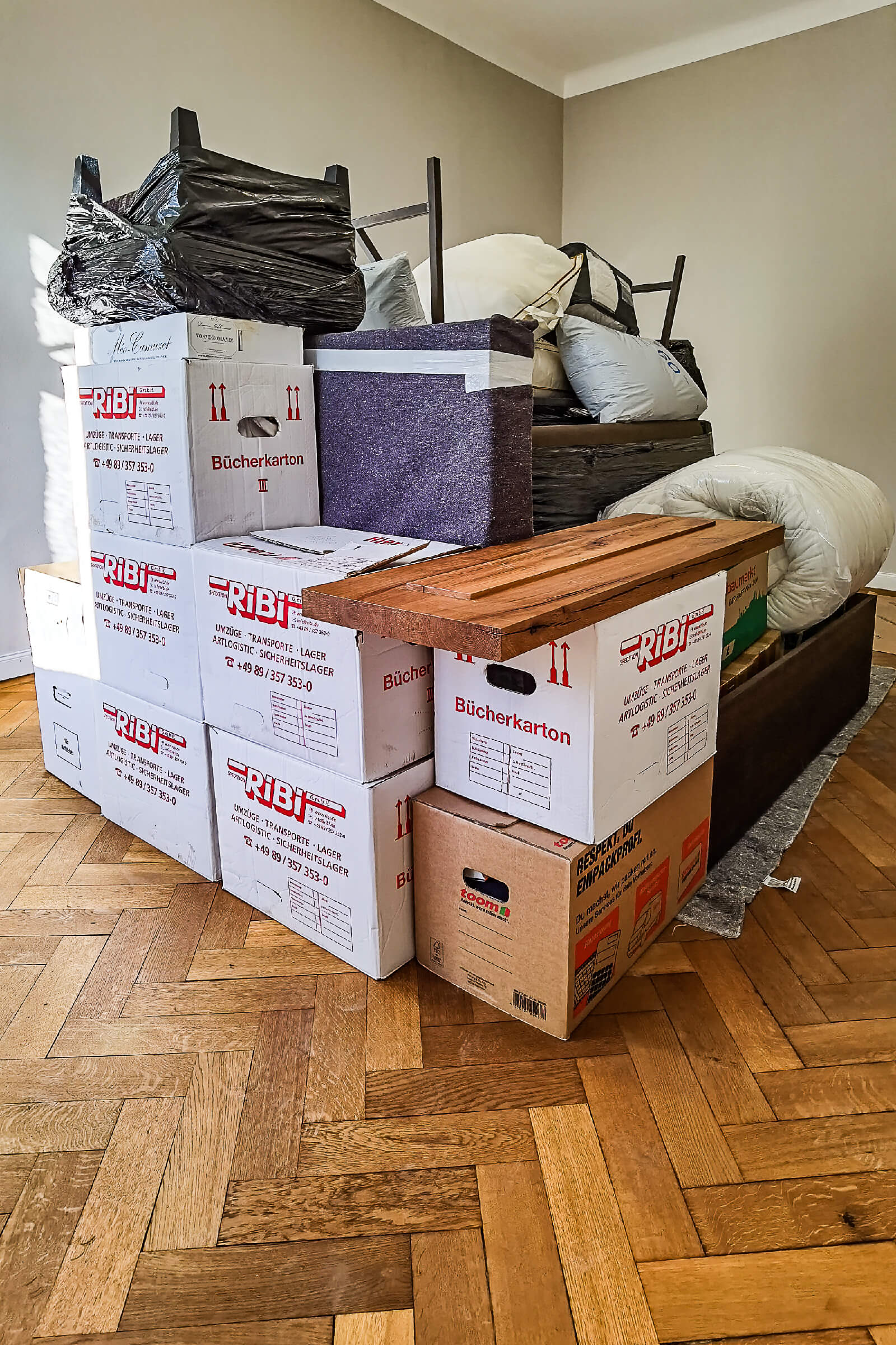 Gepackt für Einlagerung